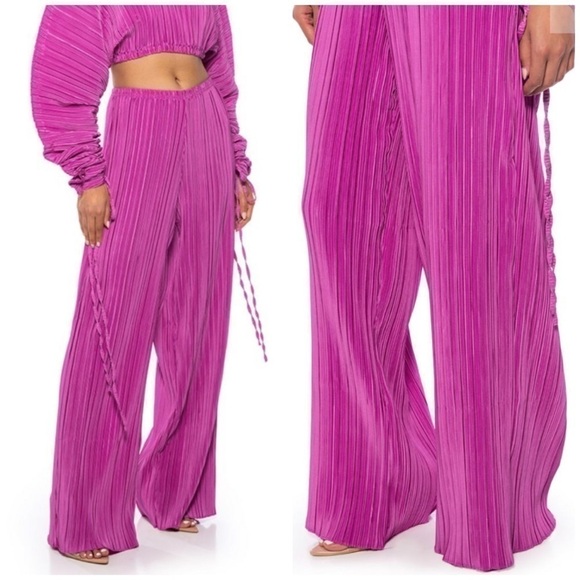 Akira Pink Purple Pleated Wide Leg Pants Elastic Waist Size Large Jump On It - Picture 1 of 5
